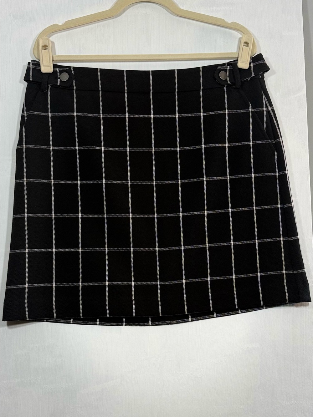 LOFT Black Mini Skirt with White Windowpane Grid